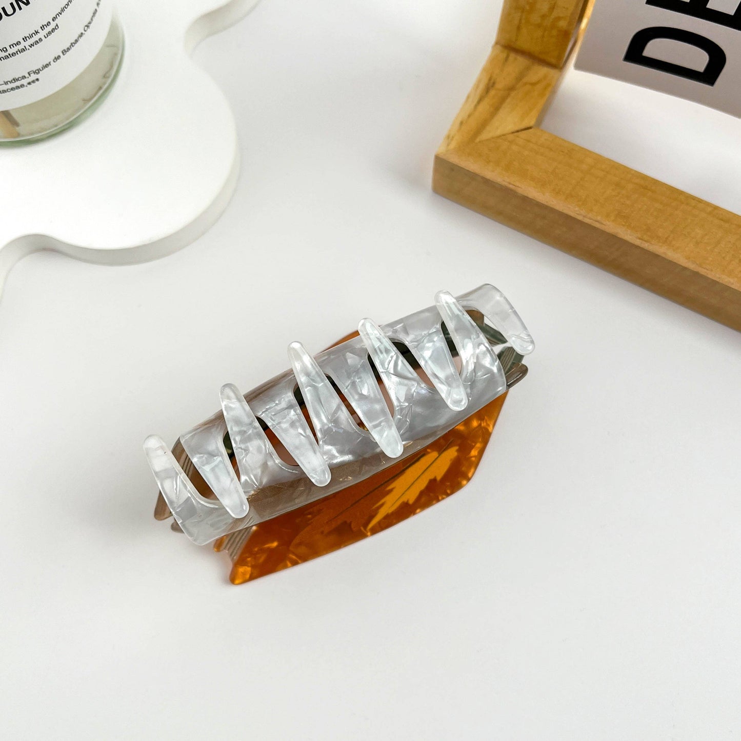 Book Print Acrylic Hair Claw Clip: Brown