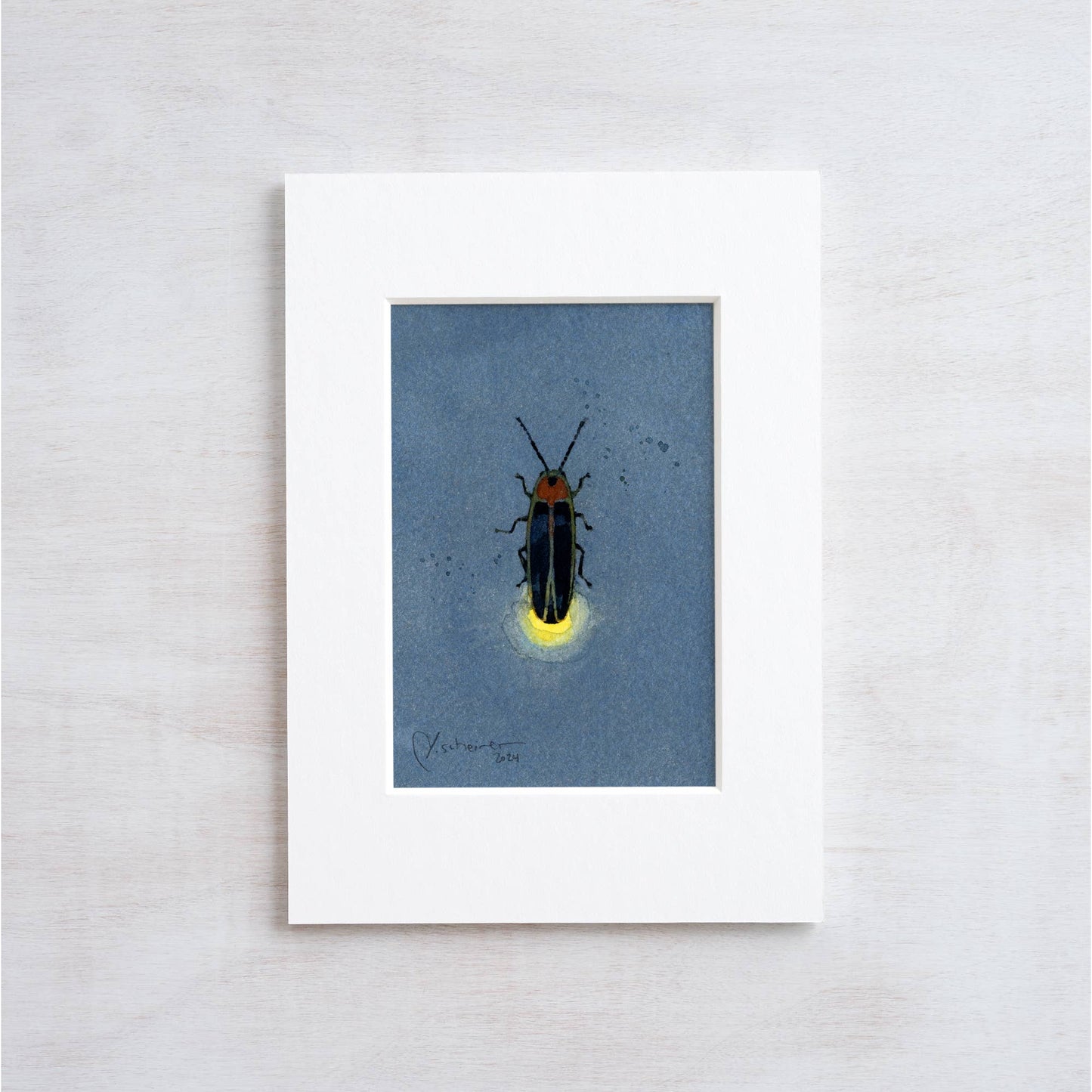 Firefly Art Print Glowing Lightning Bug Watercolor: 3x5 (5x7 mat)