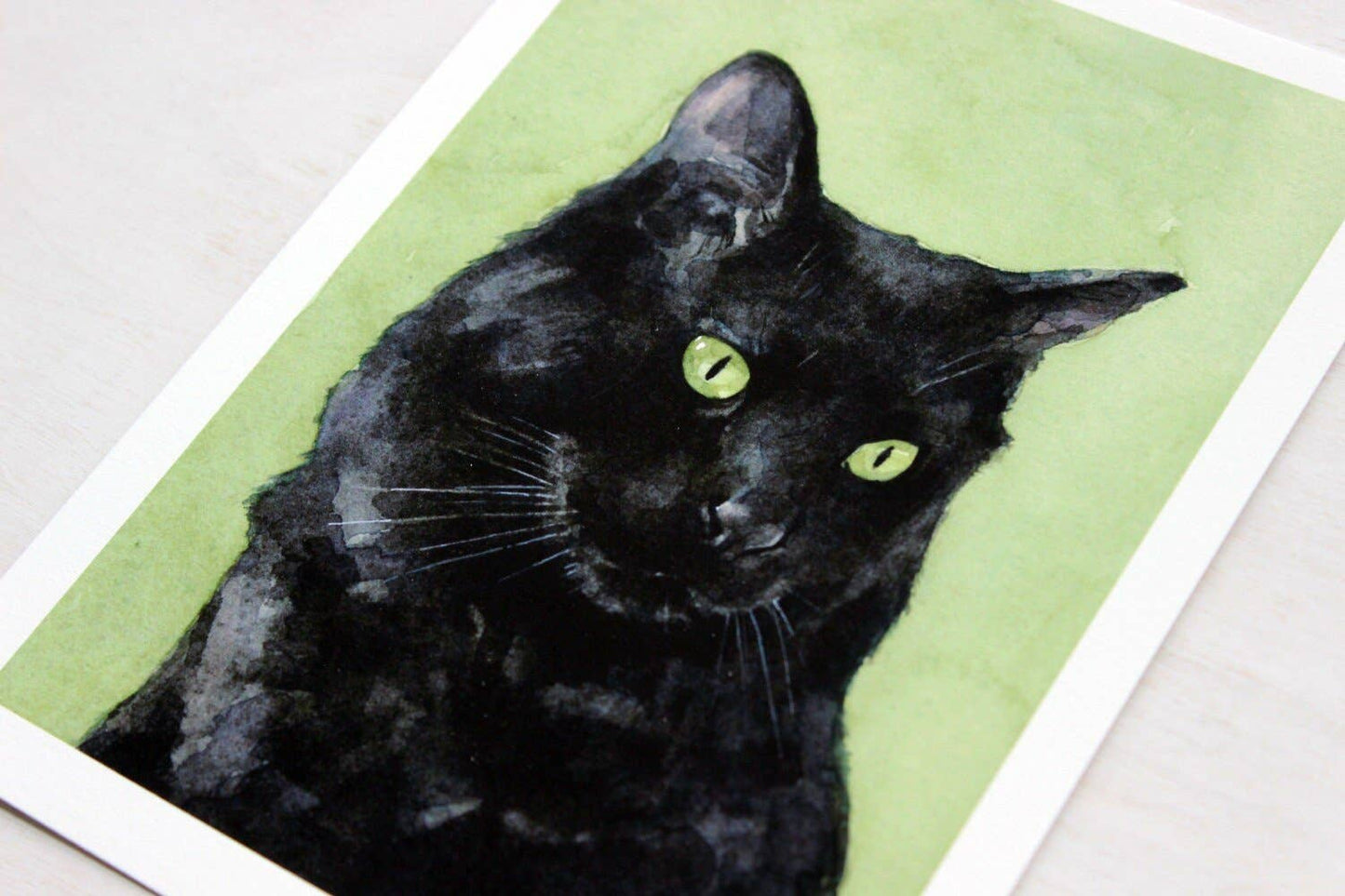 Black Cat Watercolor Painting 5x7 Print: 5x7 (8x10 mat)