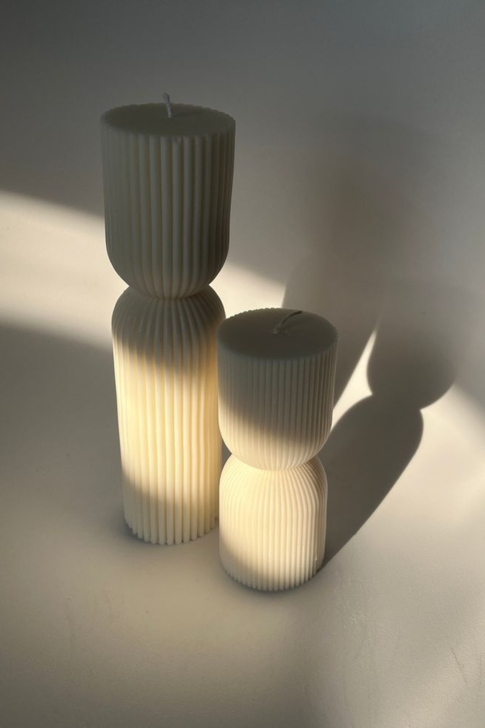 Ribbed Hourglass Pillar Candle: Brown / Large