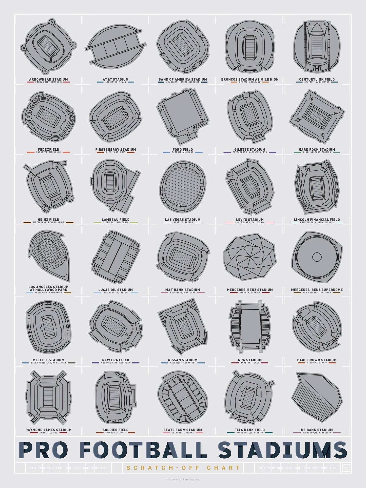Pro Football Stadiums Scratch-Off Chart (12" x 16" Print)