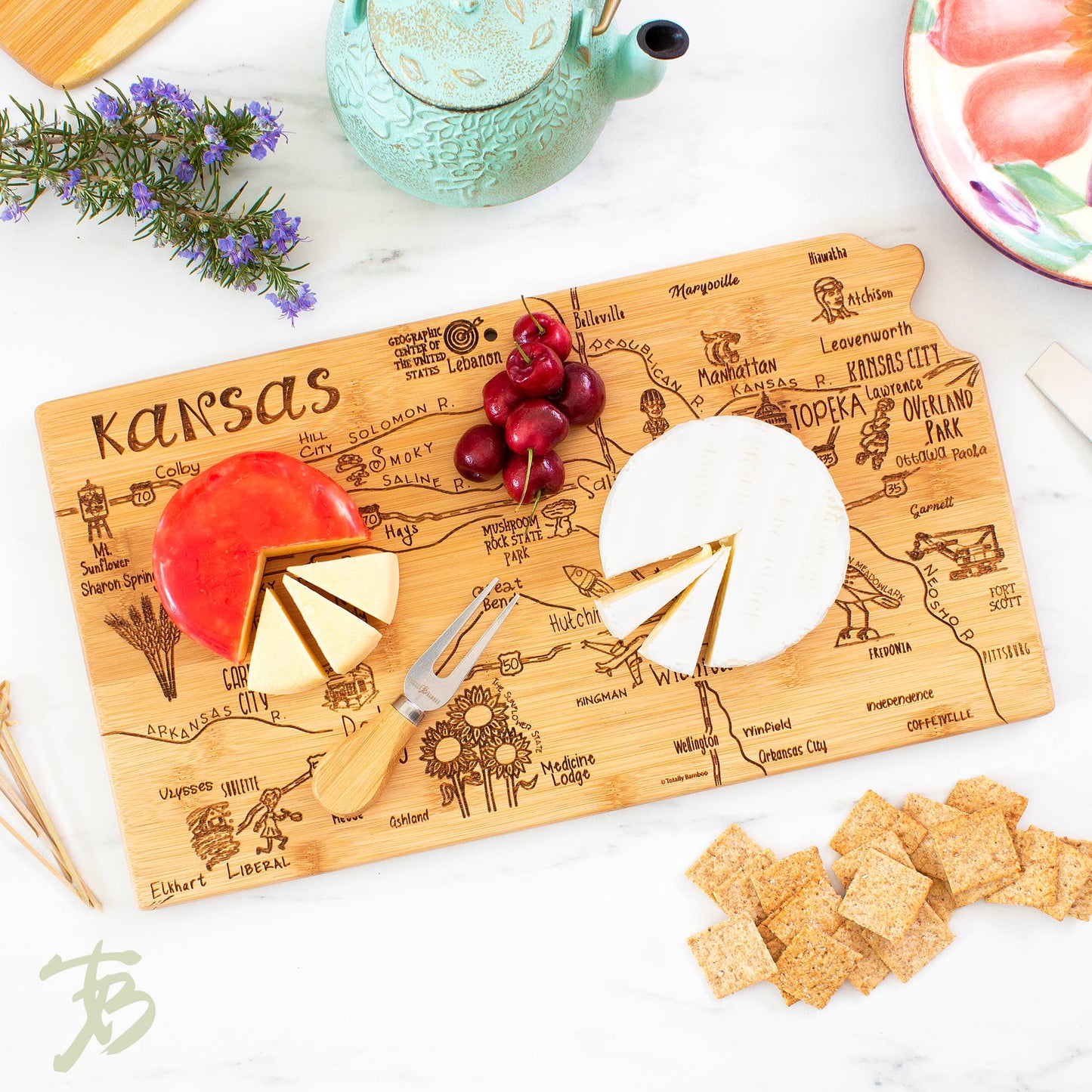 Destination Kansas State-Shaped Serving & Cutting Board