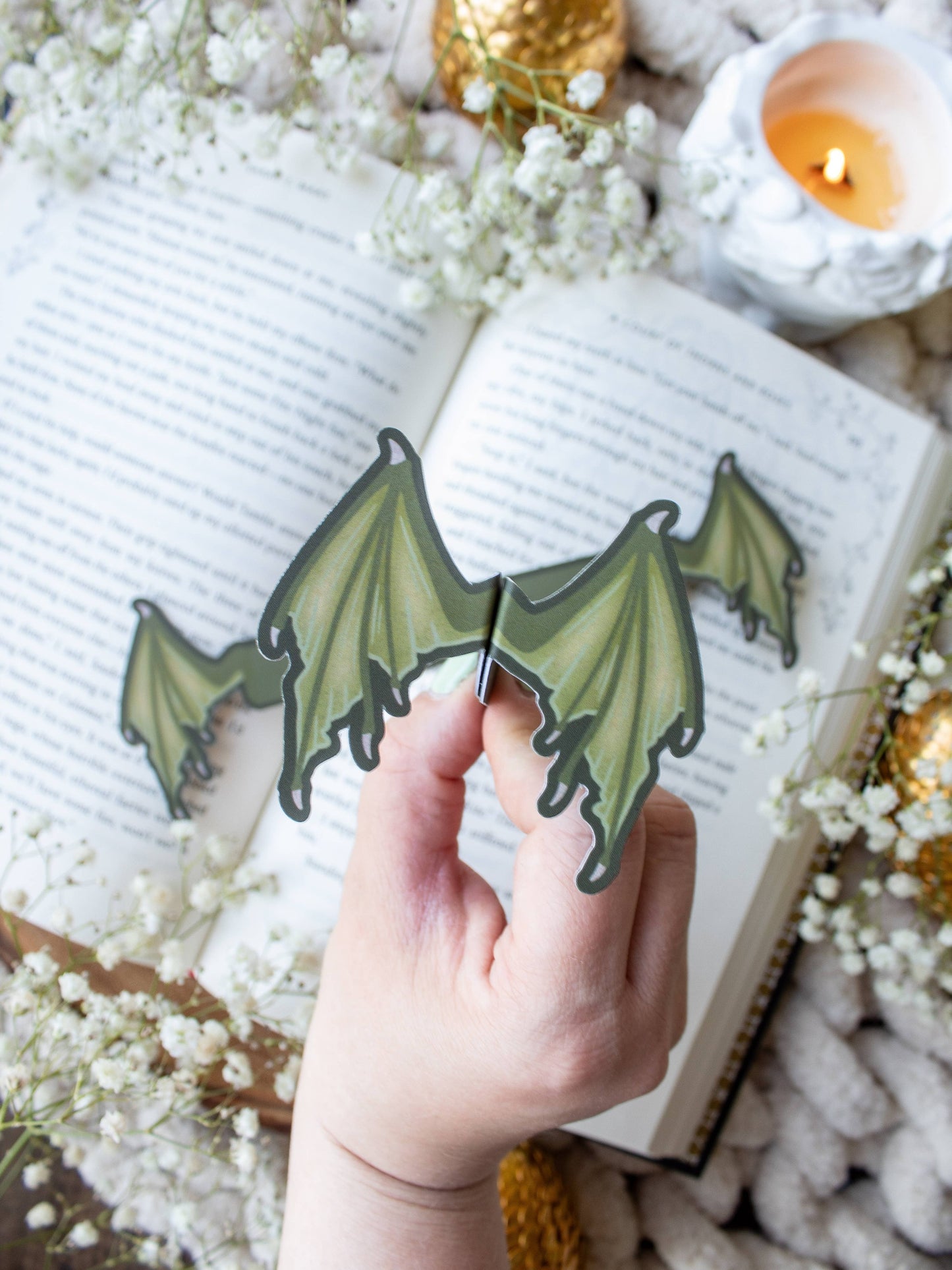 3D Dragon Wings Bookmark | Soft Touch: Green