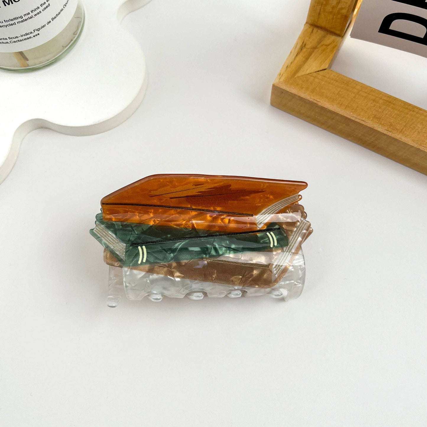 Book Print Acrylic Hair Claw Clip: Brown