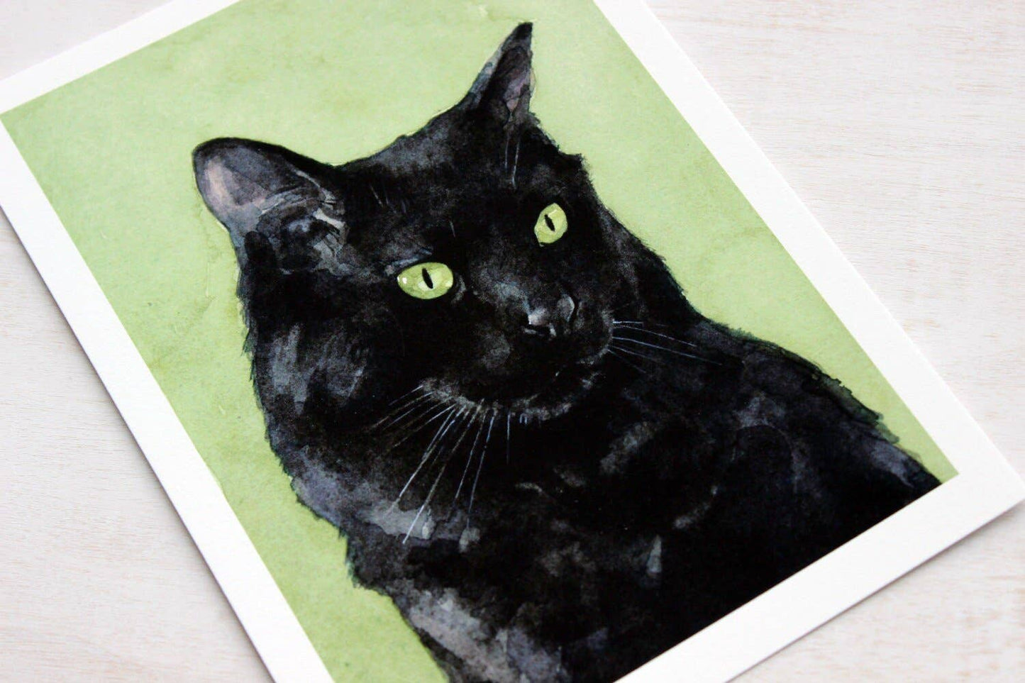 Black Cat Watercolor Painting 5x7 Print: 5x7 (8x10 mat)