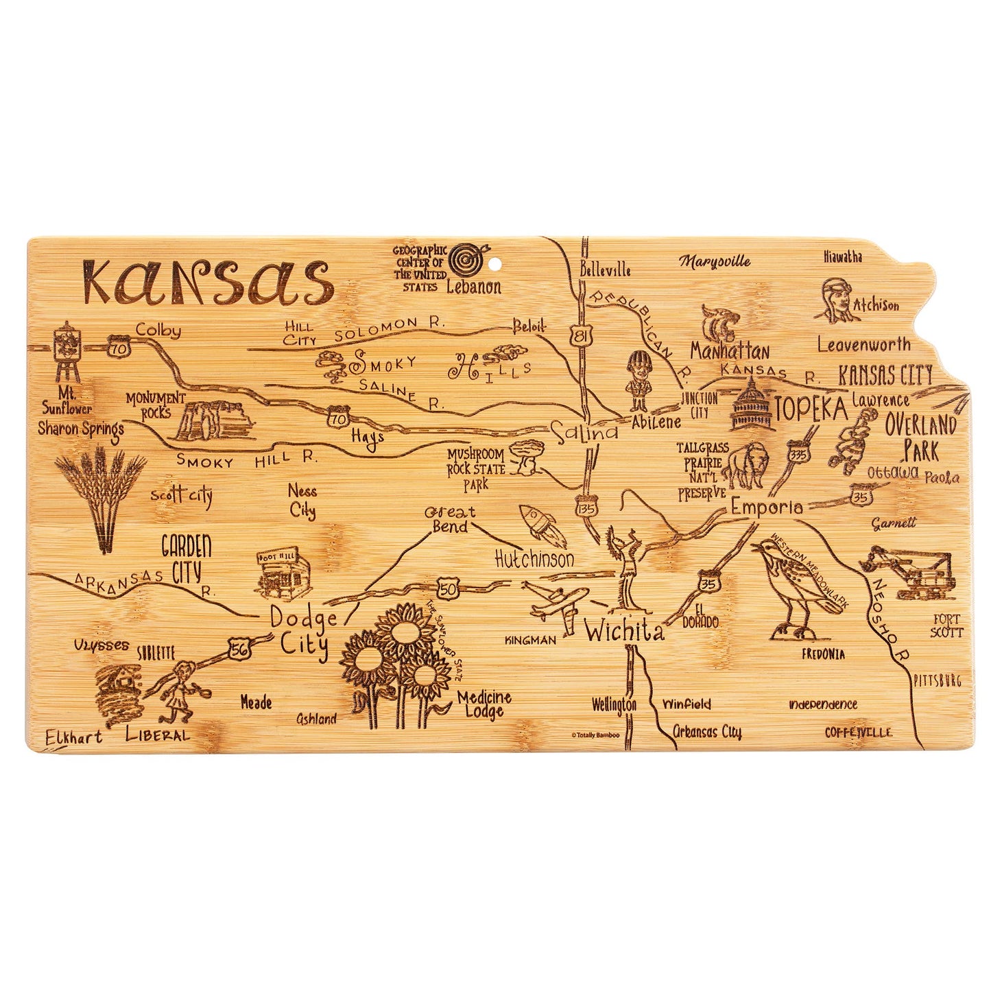 Destination Kansas State-Shaped Serving & Cutting Board