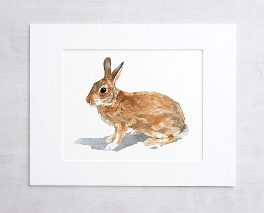 Wild Rabbit Watercolor Print, Nature Wildlife Art: 5x7 (8x10 mat)