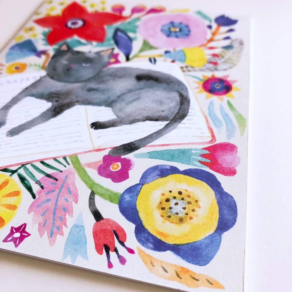 Black Cat Napping on Book Everyday Greeting Card