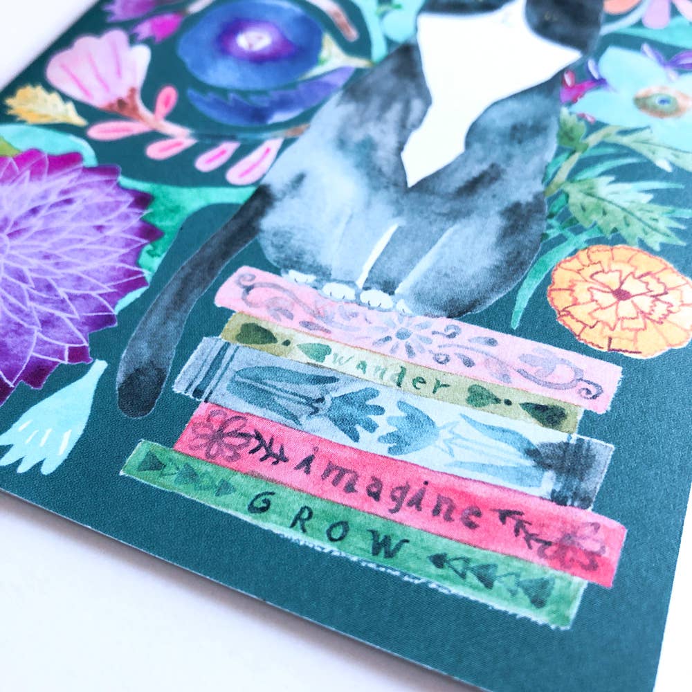 Tuxedo Cat on Books Everyday Greeting Card
