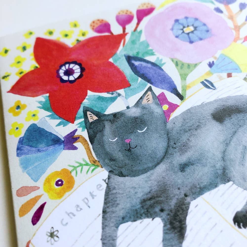 Black Cat Napping on Book Everyday Greeting Card