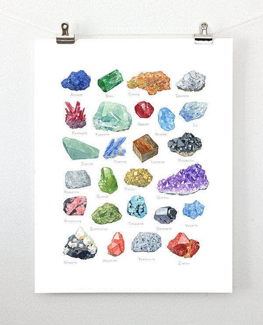 Minerals Watercolor Alphabet Art Print: 5x7 (8x10 mat)
