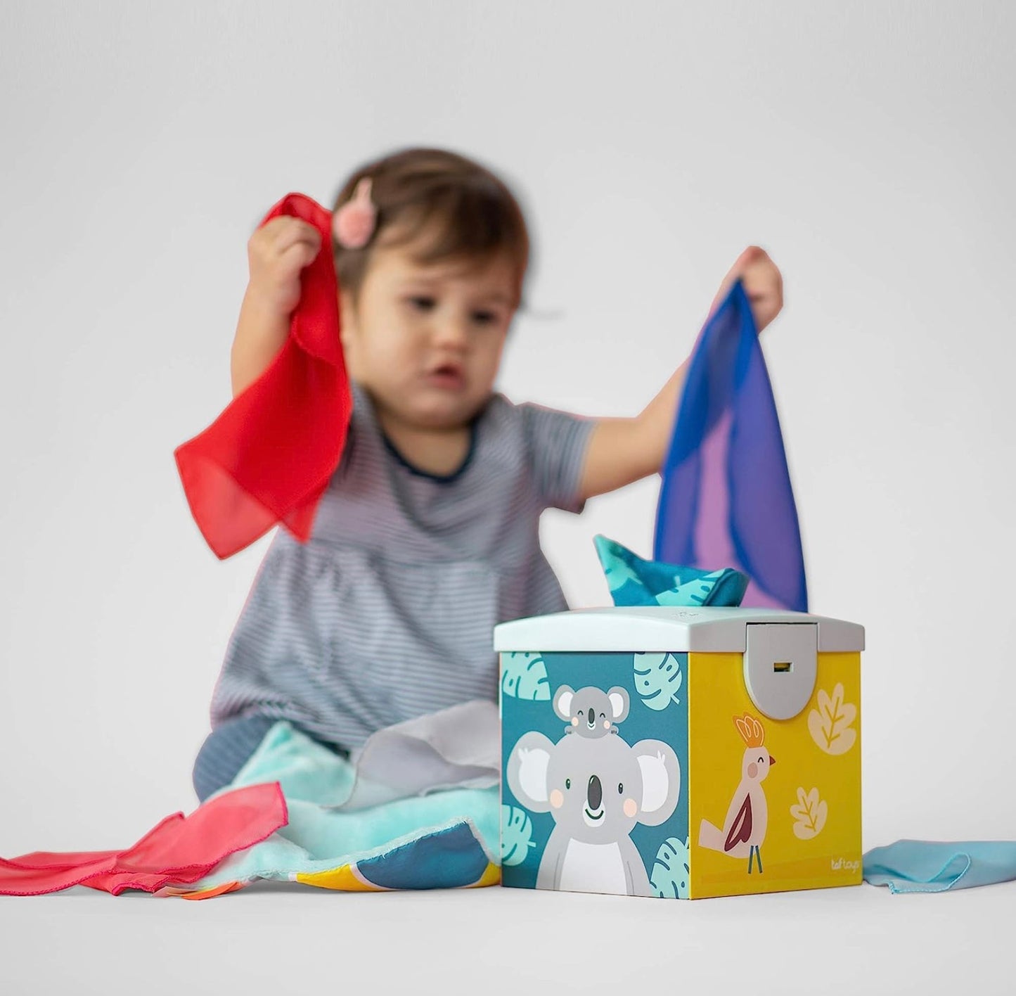 Taf Toys Sensory Crinkle Tissue Box for Toddler STEM and sensorial engagement.