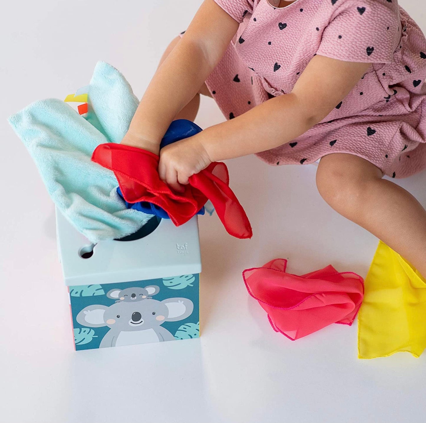Taf Toys Sensory Crinkle Tissue Box for Toddler STEM and sensorial engagement.