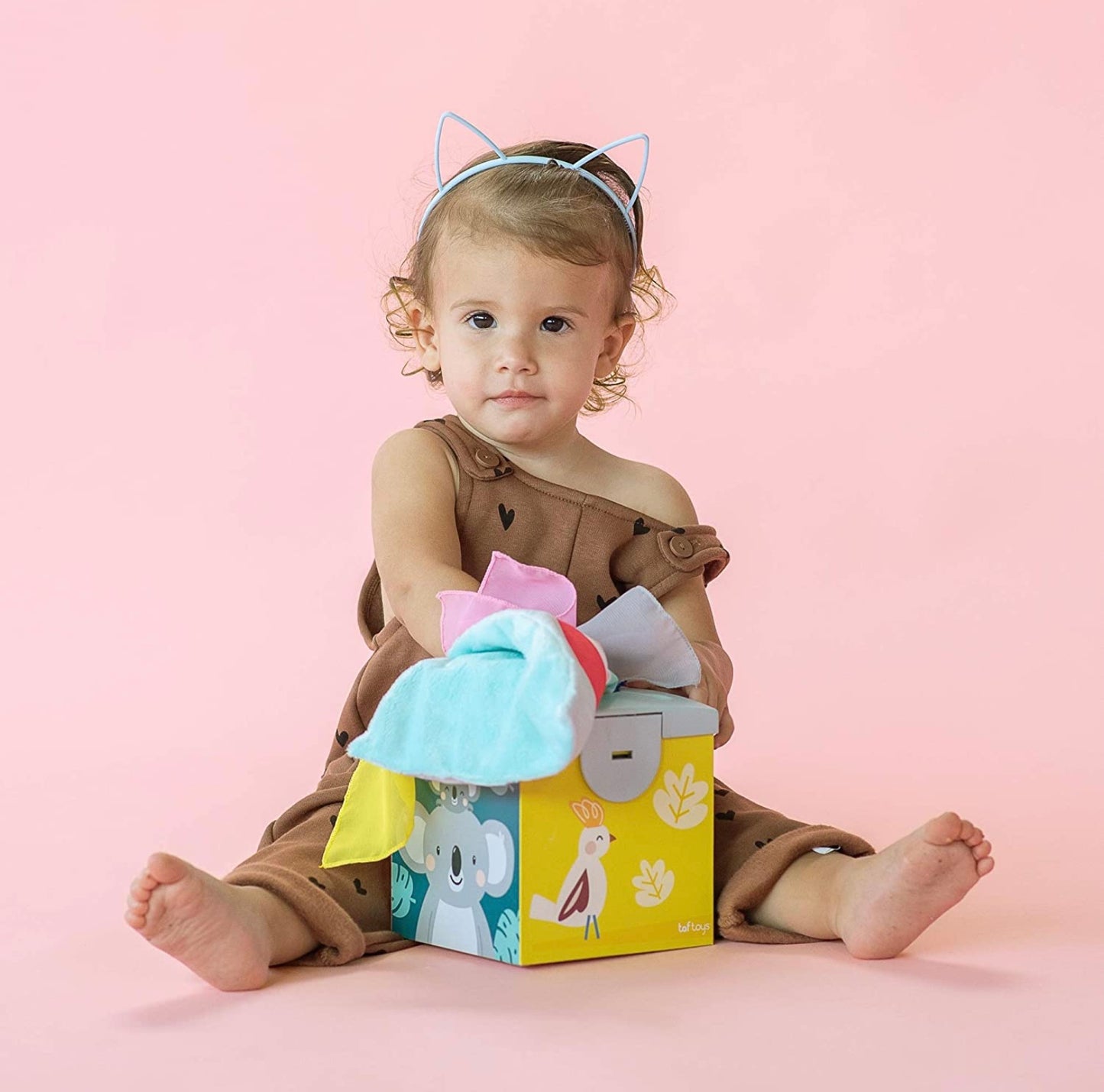 Taf Toys Sensory Crinkle Tissue Box for Toddler STEM and sensorial engagement.