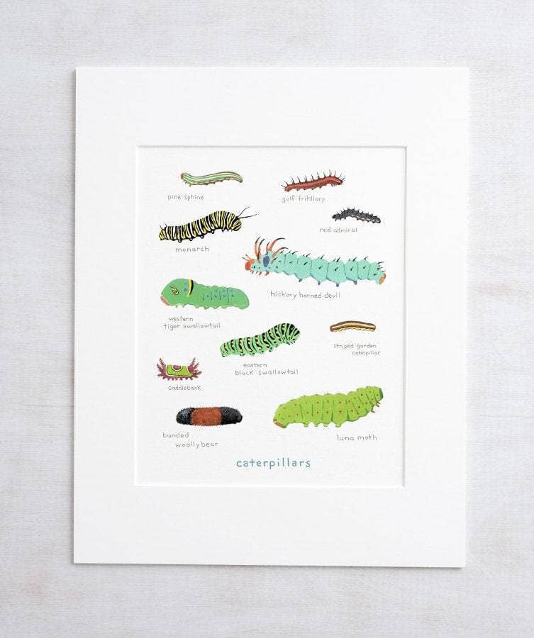 Caterpillar Chart Print, Colorful Kids Art Print: 5x7 (8x10 mat)