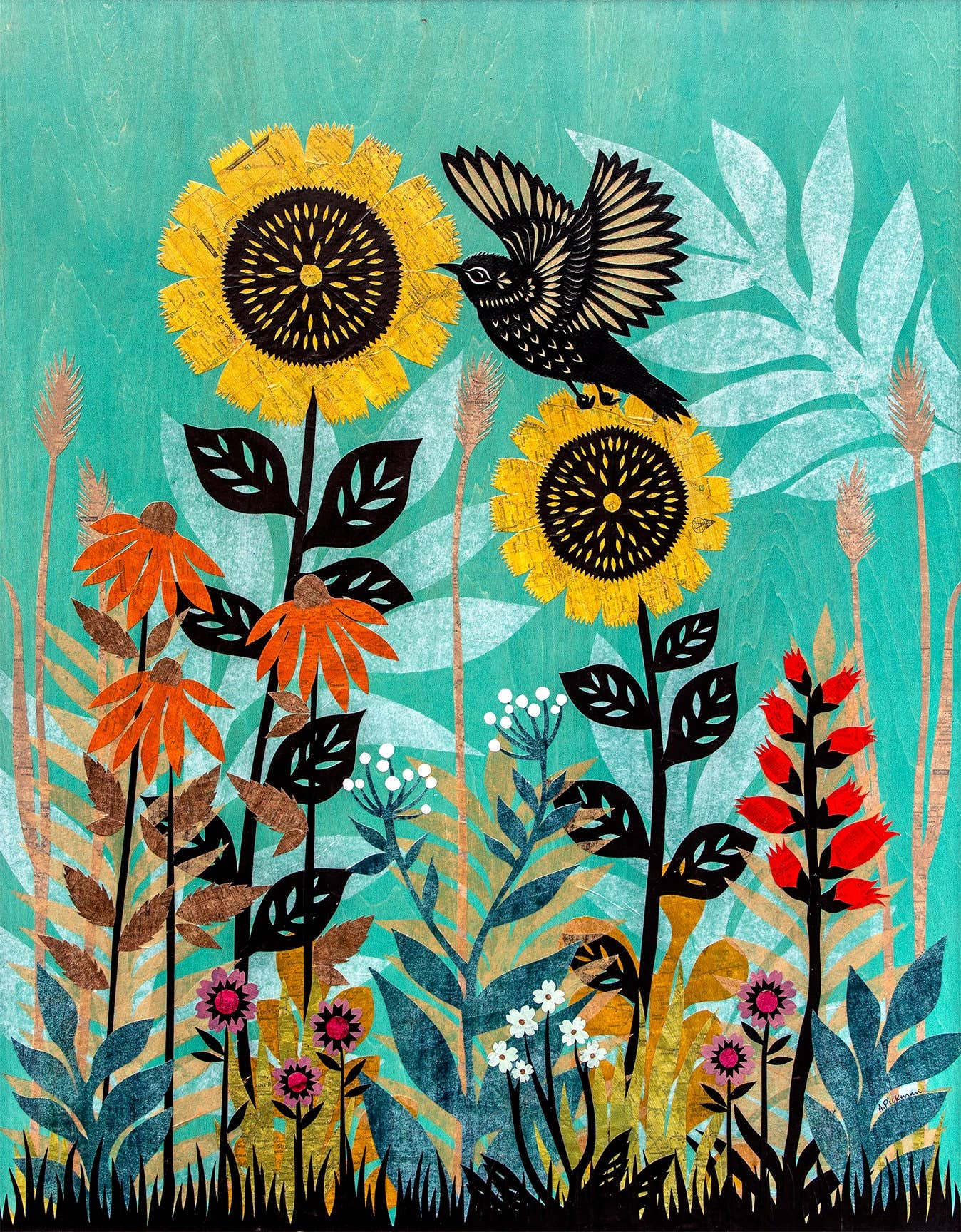 Garden Song - 11 x 14 inch Cut Paper Art Print