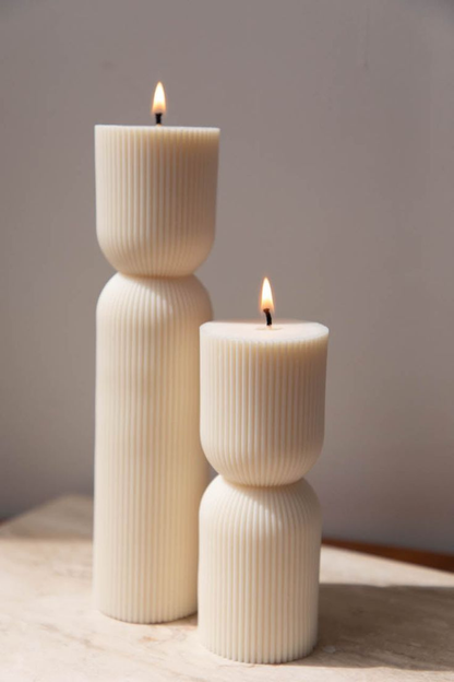 Ribbed Hourglass Pillar Candle: Brown / Small