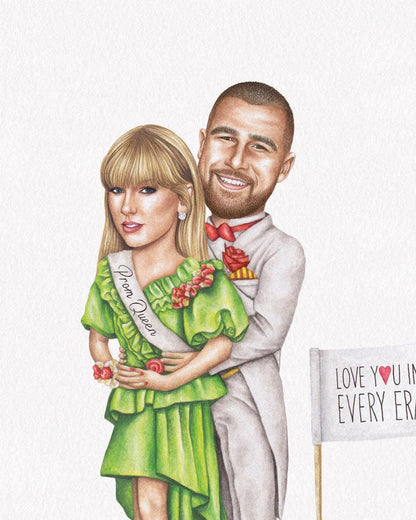 Taylor Swift and Travis Kelce Watercolor Print