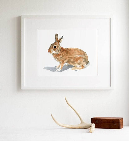 Wild Rabbit Watercolor Print, Nature Wildlife Art: 5x7 (8x10 mat)