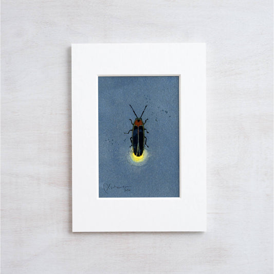 Firefly Art Print Glowing Lightning Bug Watercolor: 3x5 (5x7 mat)