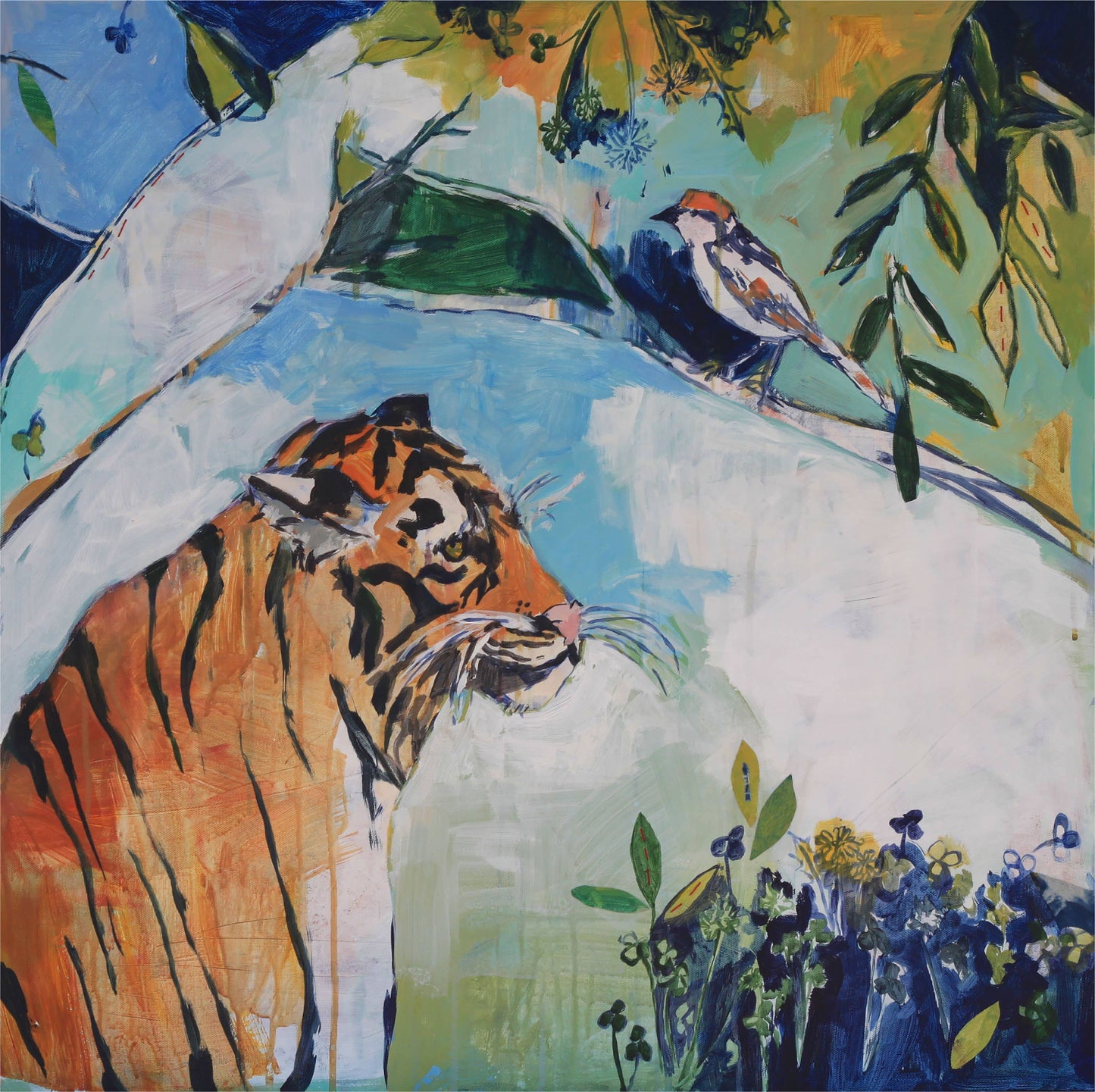 Waiting and Remembering, Art Print with Tiger: 12x12 inches