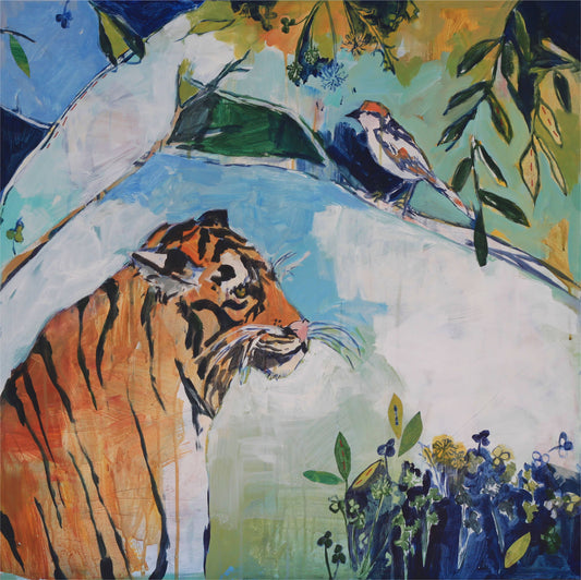 Waiting and Remembering, Art Print with Tiger: 12x12 inches