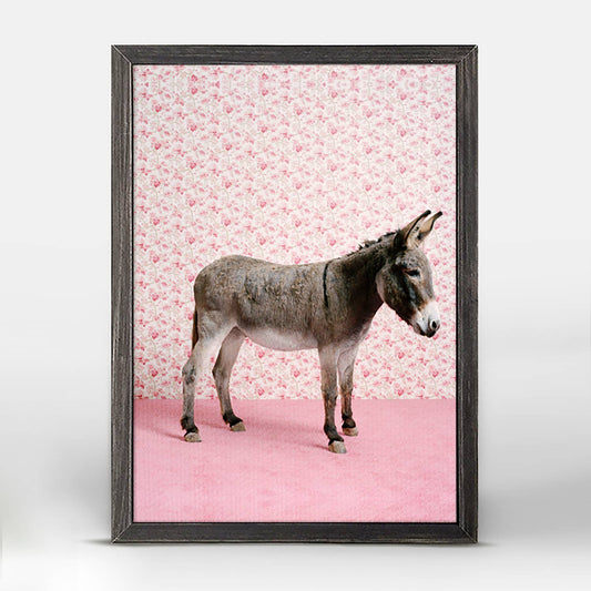 Donkey On Pink Mini Framed Canvas