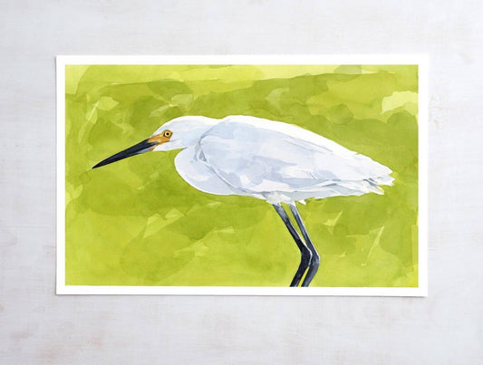 Snowy Egret Watercolor Print: 11x17 (no mat)