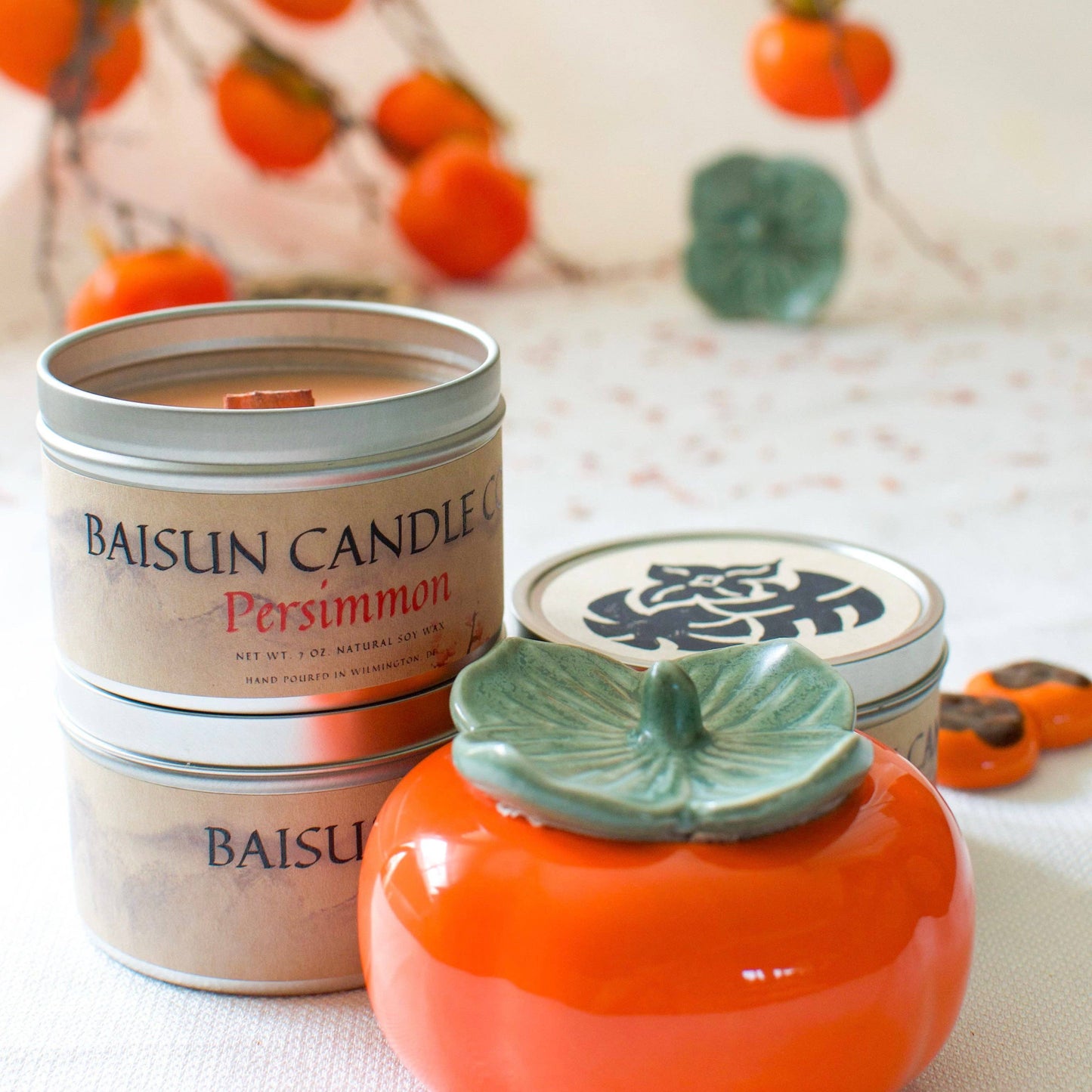 Persimmon- Scented Soy Candle: Crackling Wooden Wick