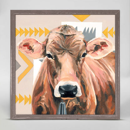 Aztec Cow Mini Framed Canvas