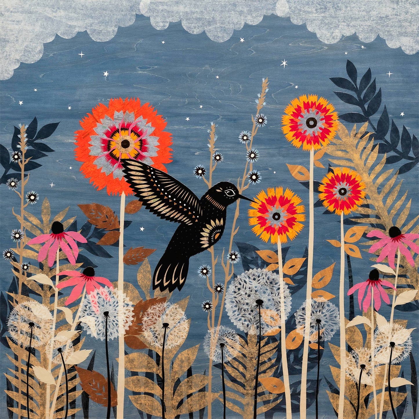 Silent Stars At Night III - 8 x 8 inch Cut Paper Art Print