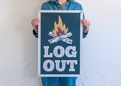 Log Out - Handprinted Felt Banner
