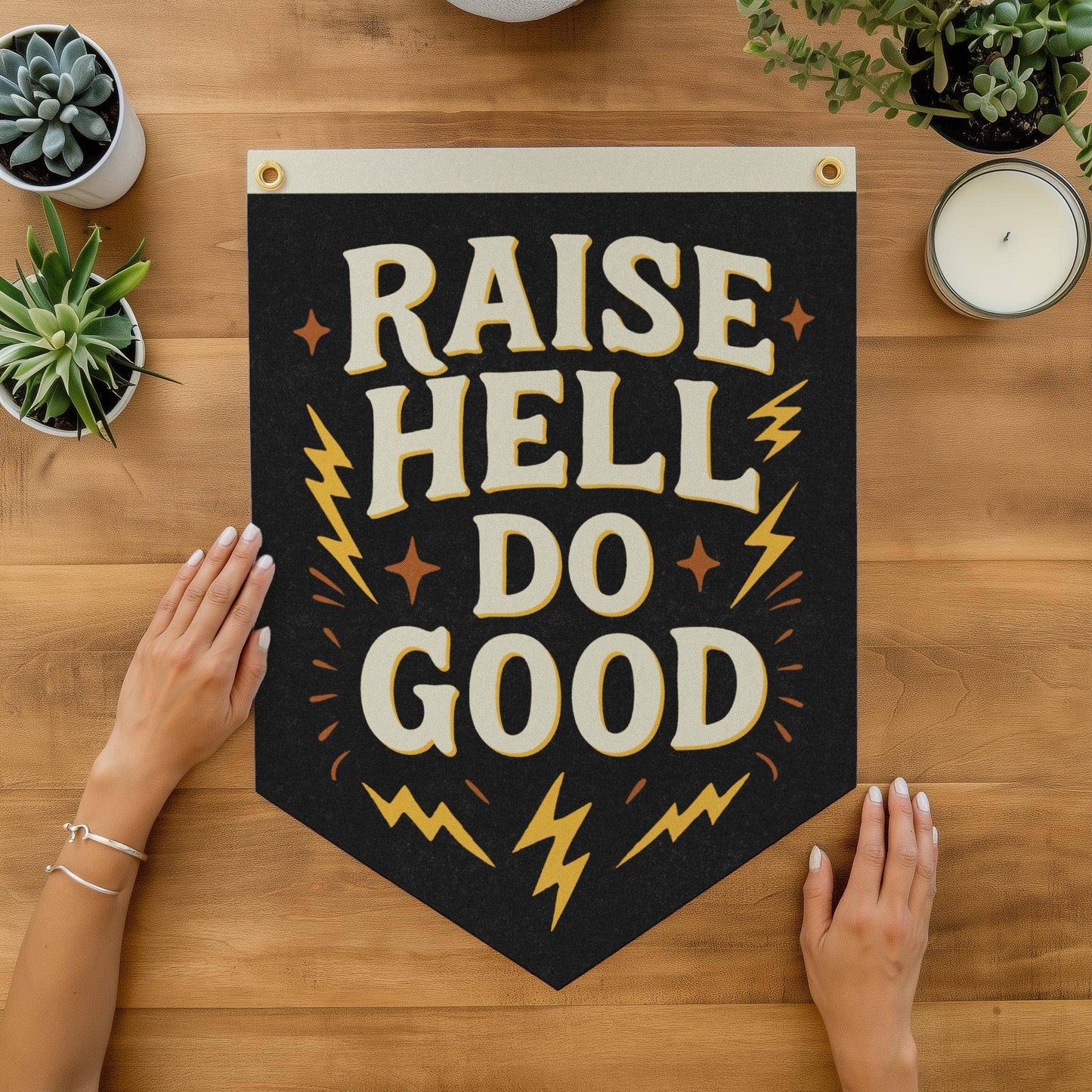 Raise Hell Do Good - Handprinted Felt Camp Flag