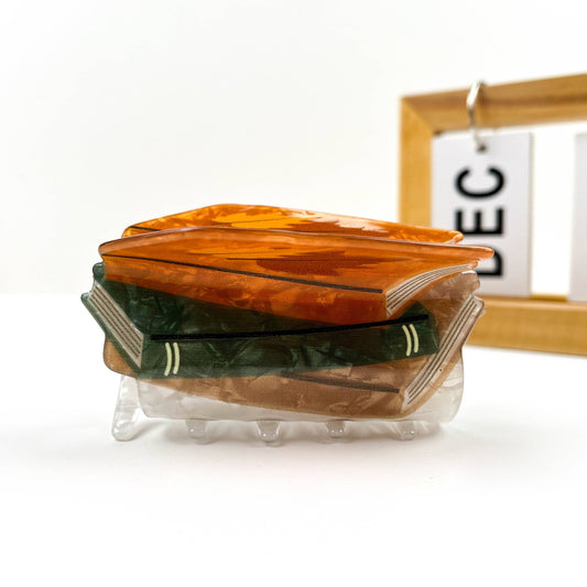 Book Print Acrylic Hair Claw Clip: Brown