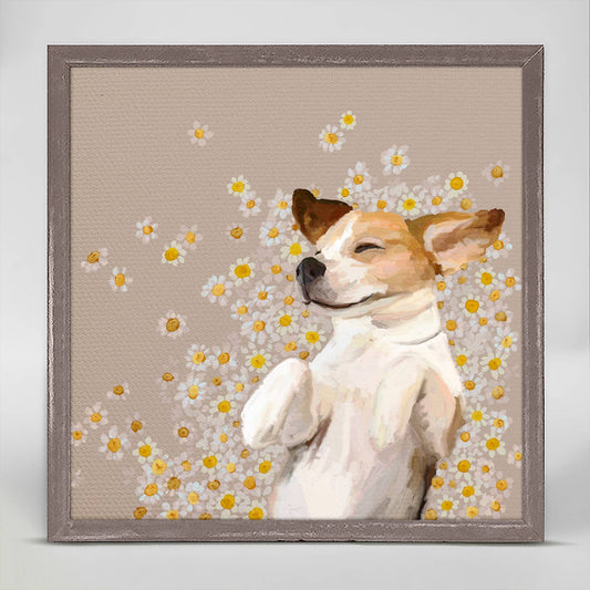 Best Friend - Happy As A Dog In Daisies Mini Framed Canvas