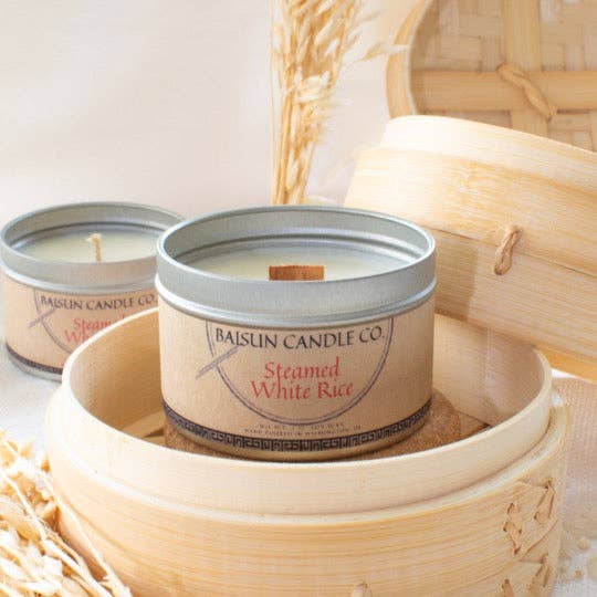 Steamed White Rice- Scented Candle: 7oz. Tin / Crackling Wooden Wick