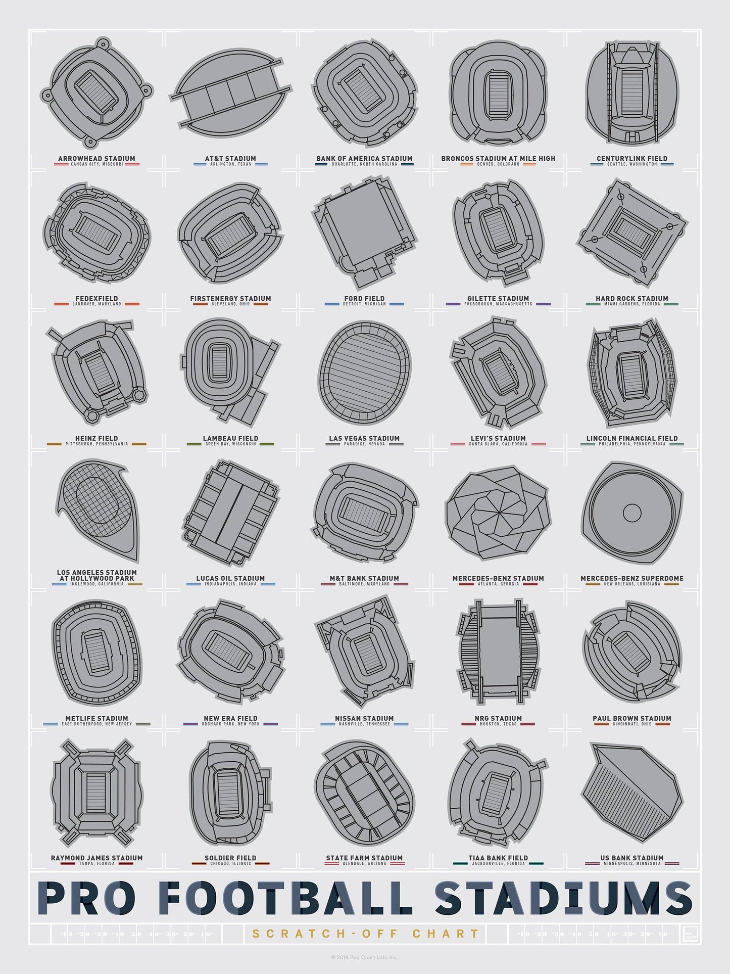 Pro Football Stadiums Scratch-Off Chart (12" x 16" Print)