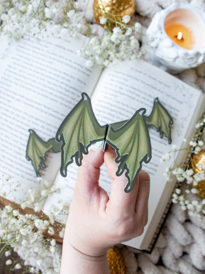 3D Dragon Wings Bookmark | Soft Touch: Green