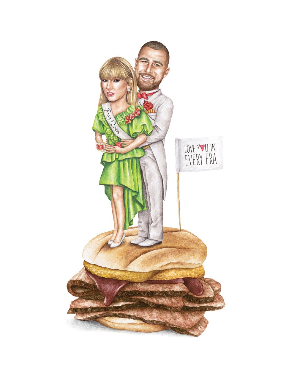 Taylor Swift and Travis Kelce Watercolor Print