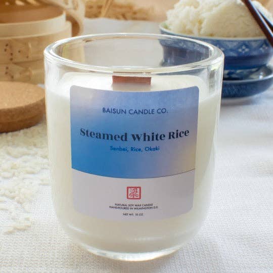 Steamed White Rice- Scented Candle: 7oz. Tin / Crackling Wooden Wick