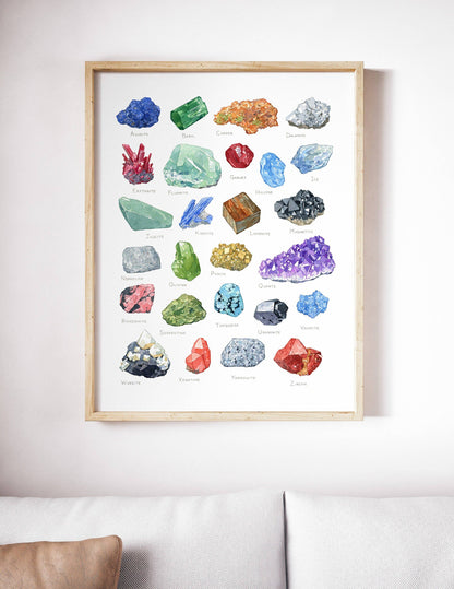 Minerals Watercolor Alphabet Art Print: 5x7 (8x10 mat)