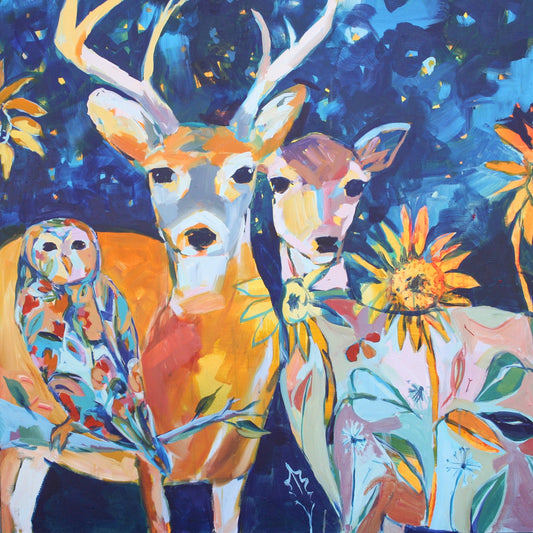 Holding Onto Wonder, Art Print with Deer: 12x12 inches