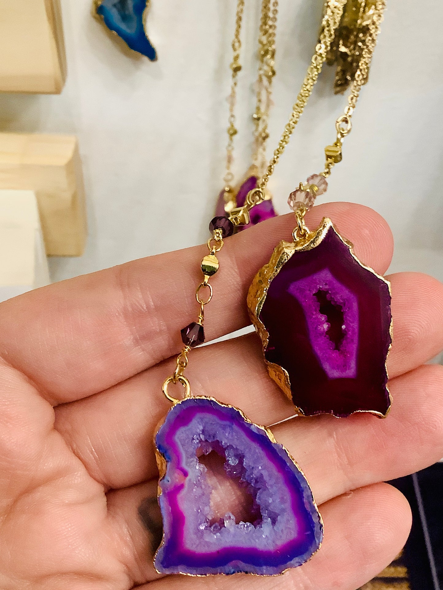 Long Agate Necklace (Delicate Geode Slice)