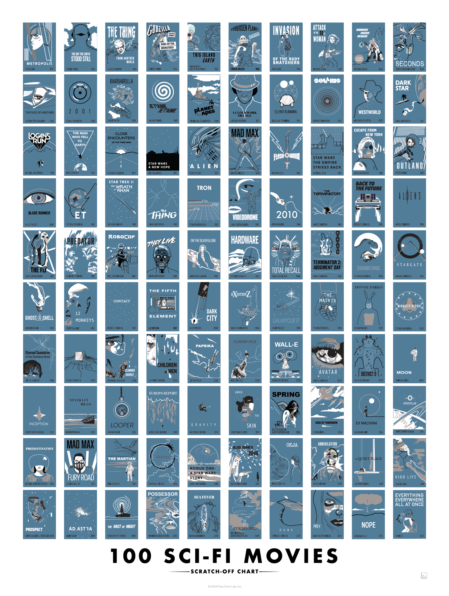 100 Sci-Fi Movies Scratch-Off Chart | 12" x 16" art print