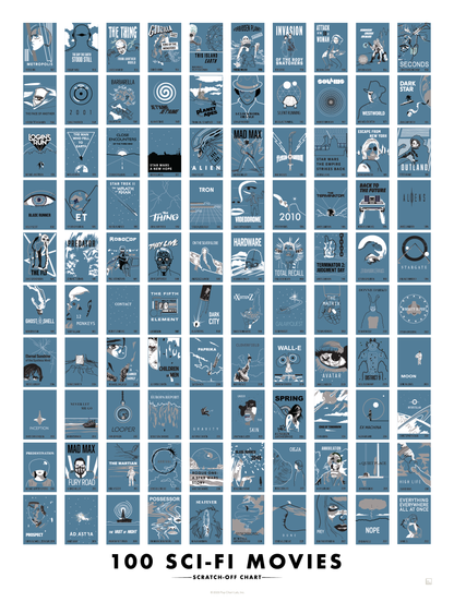 100 Sci-Fi Movies Scratch-Off Chart | 12" x 16" art print