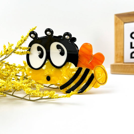 Busy Little Bee Cartoon Acetate Insect Hair Claw Clip: Yellow