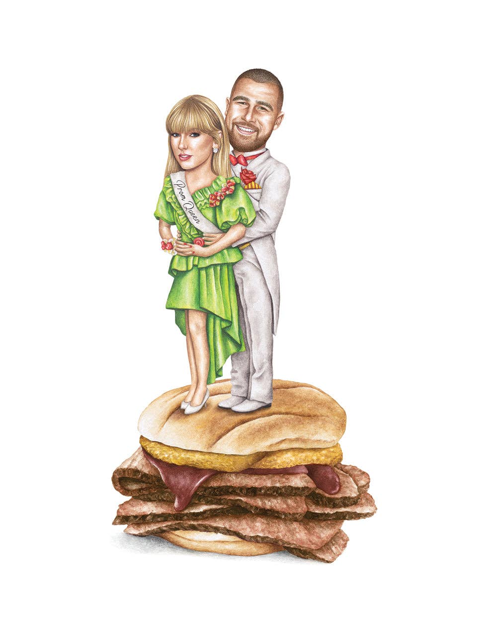 Taylor Swift and Travis Kelce Watercolor Print