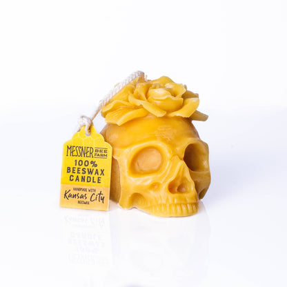 Floral Skull Candle - 100% Beeswax - Handmade