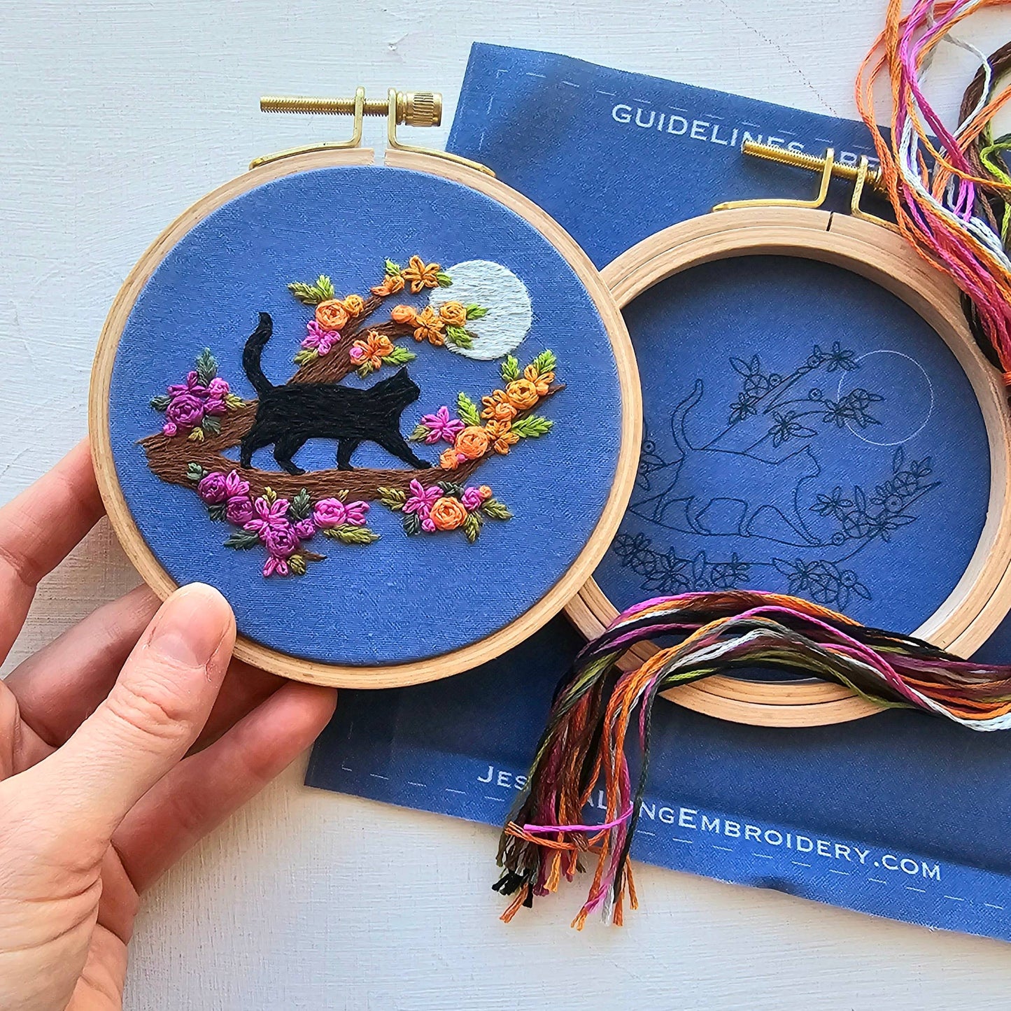 Mini Black Cat & Full Moon Embroidery Kit
