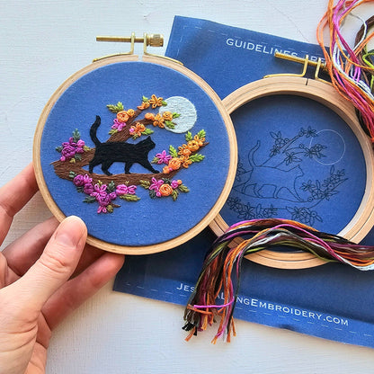 Mini Black Cat & Full Moon Embroidery Kit